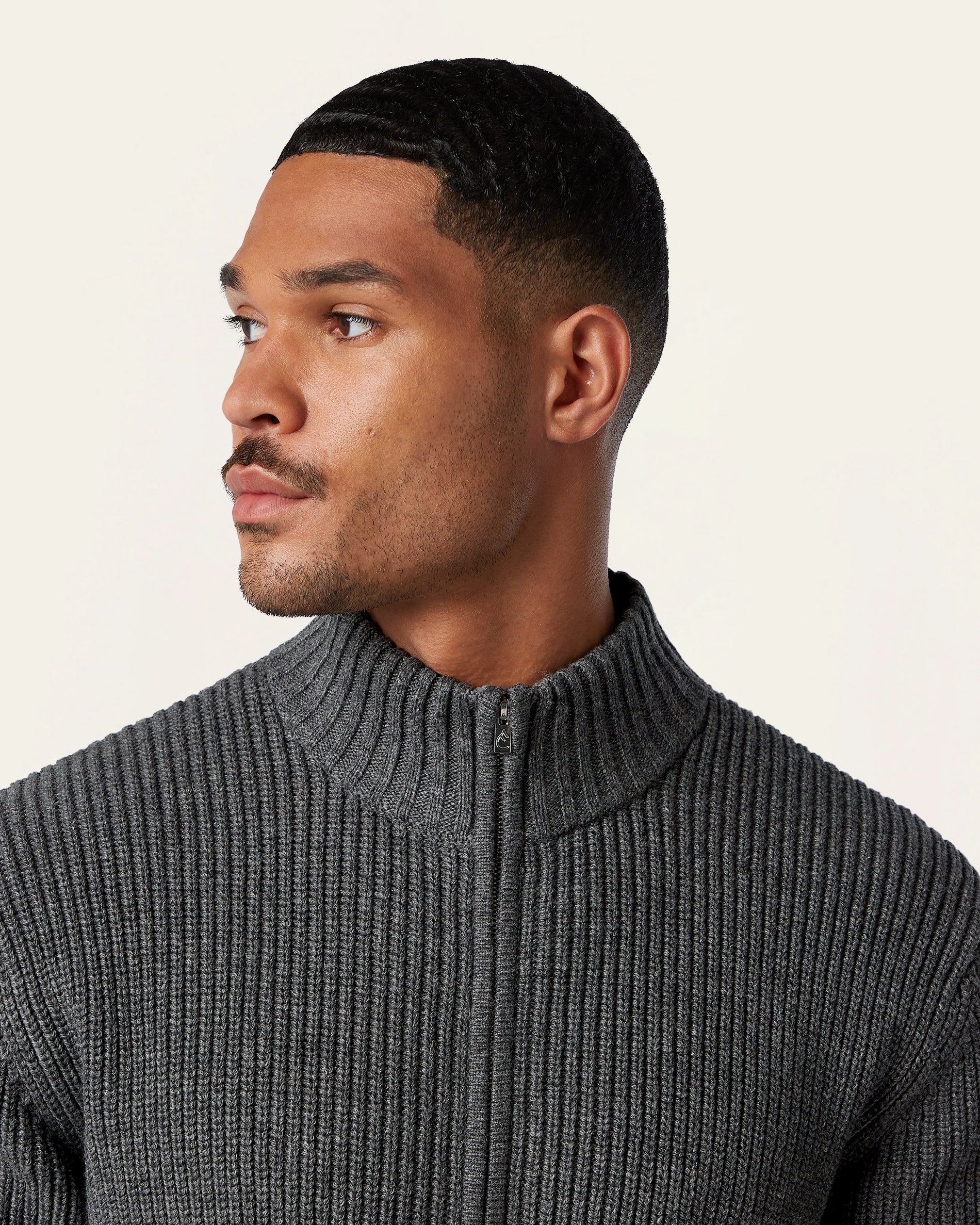 Heavy Seawool Full Zip Cardigan Dark Grey