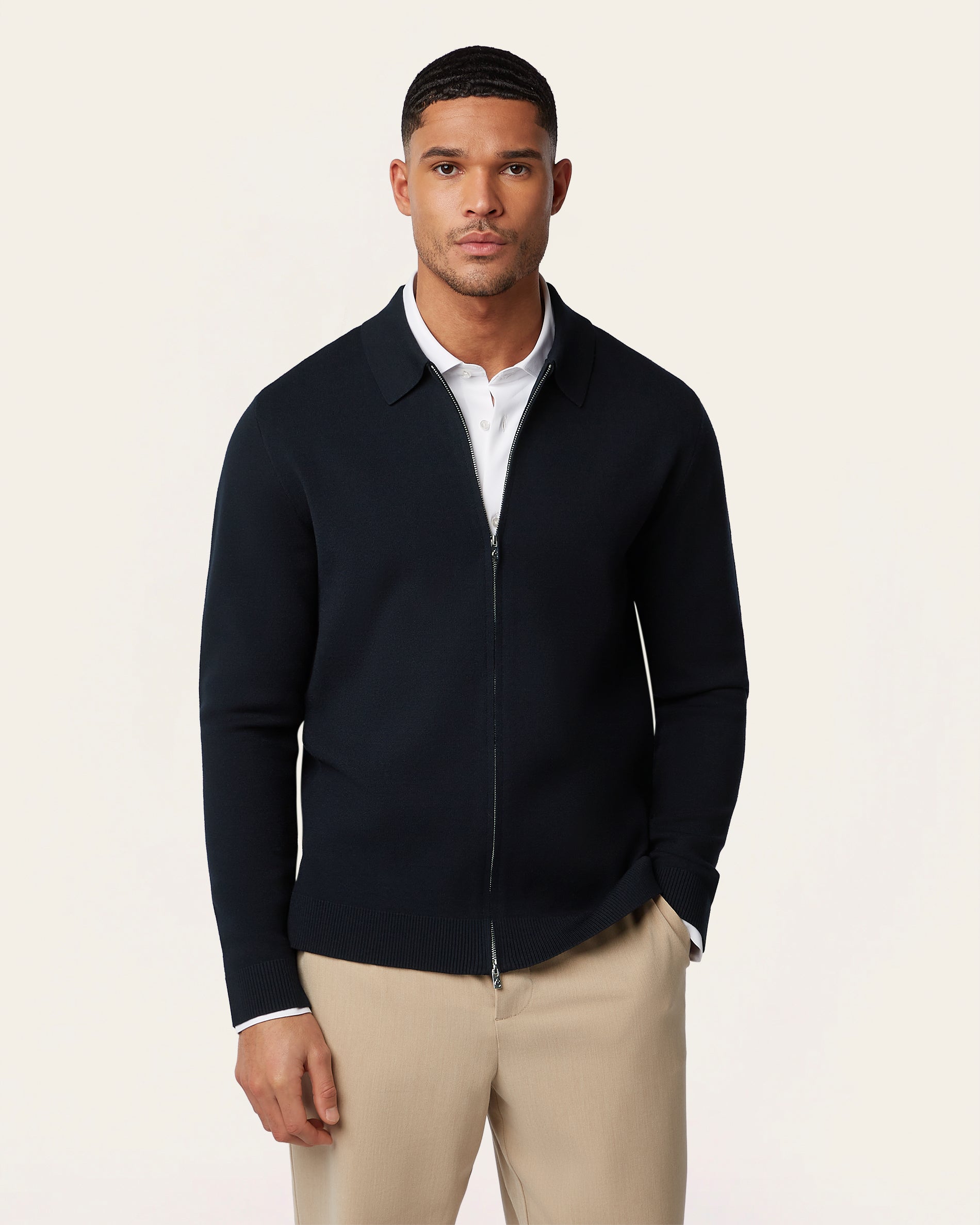 Full Zip Jacquard Cardigan Navy
