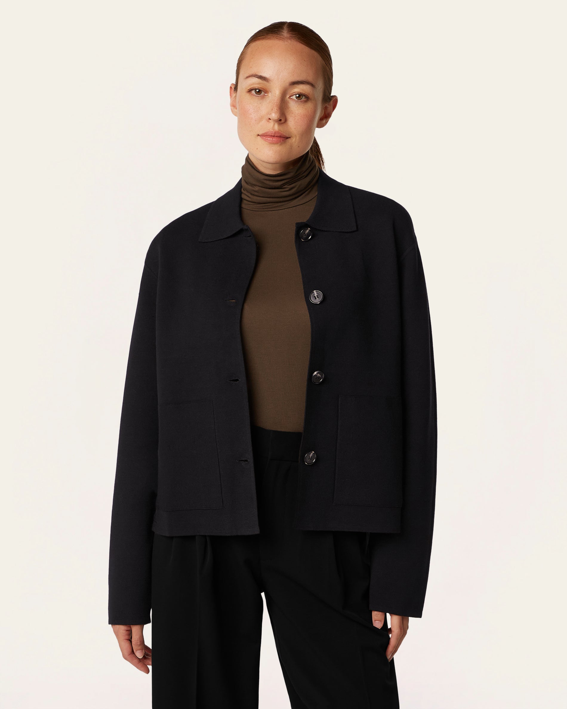 Boxy Jacquard Cardigan - Black