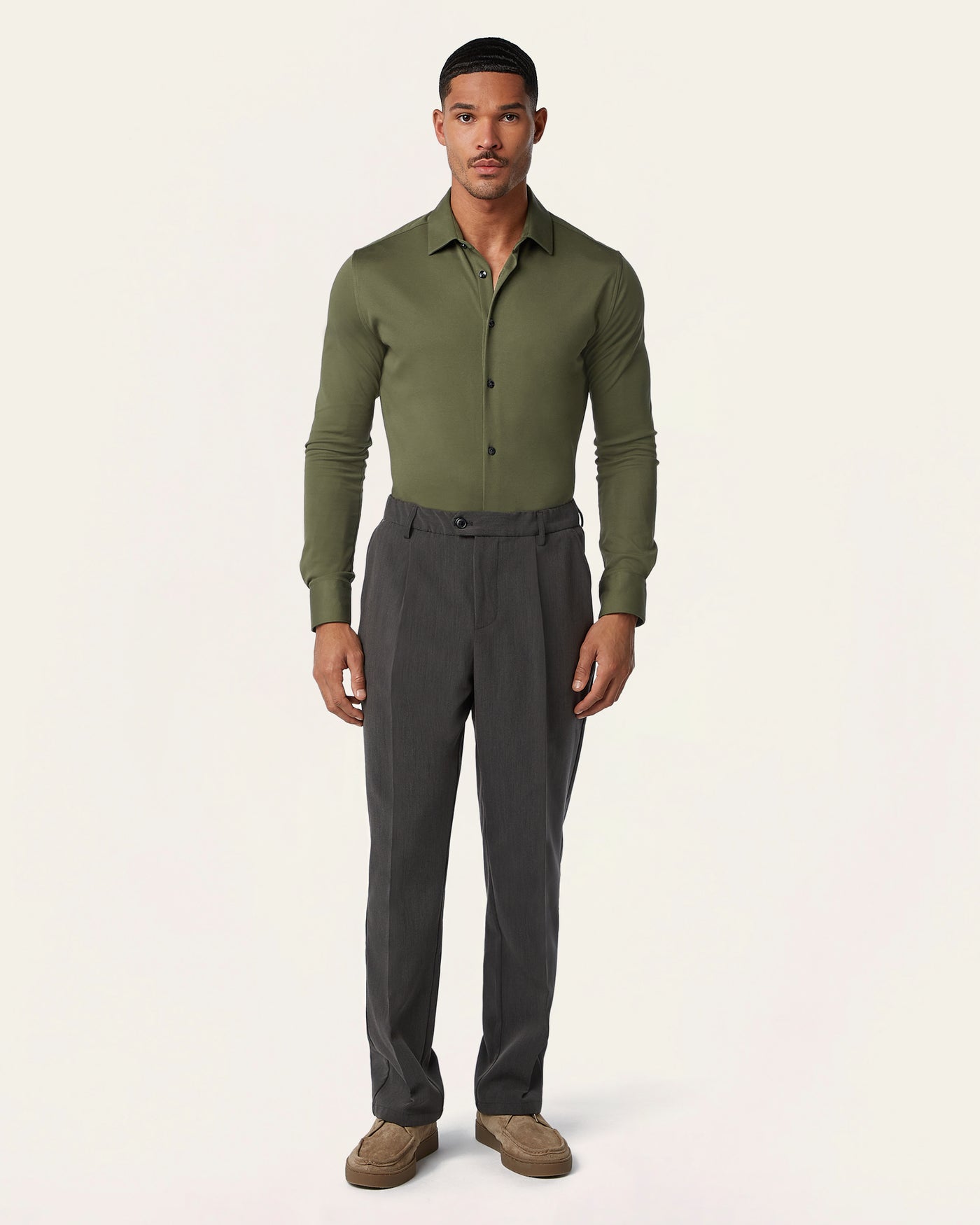 Knitted non-iron shirt Dark Olive