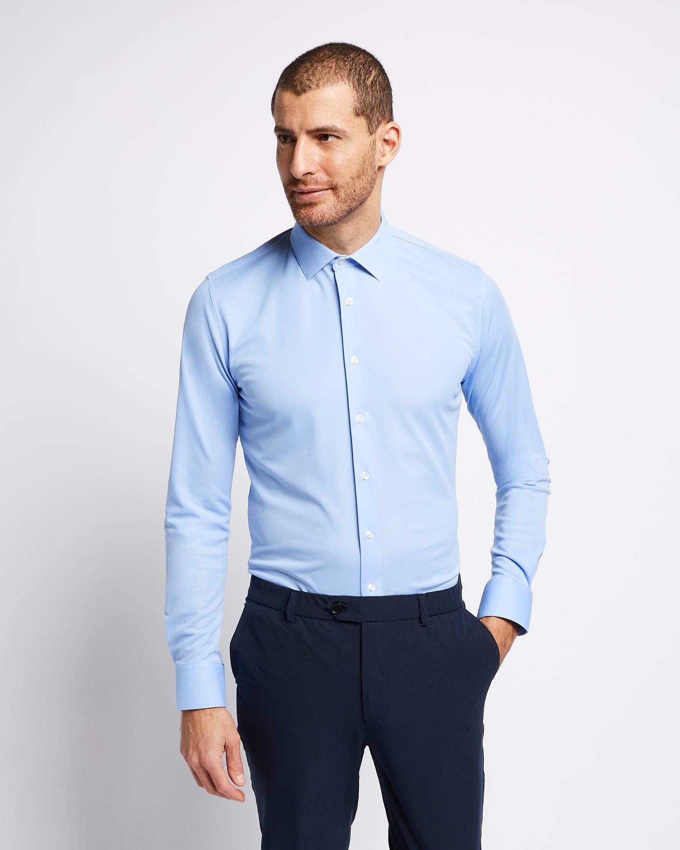 Prior Tech: Non-iron stretch shirt blue