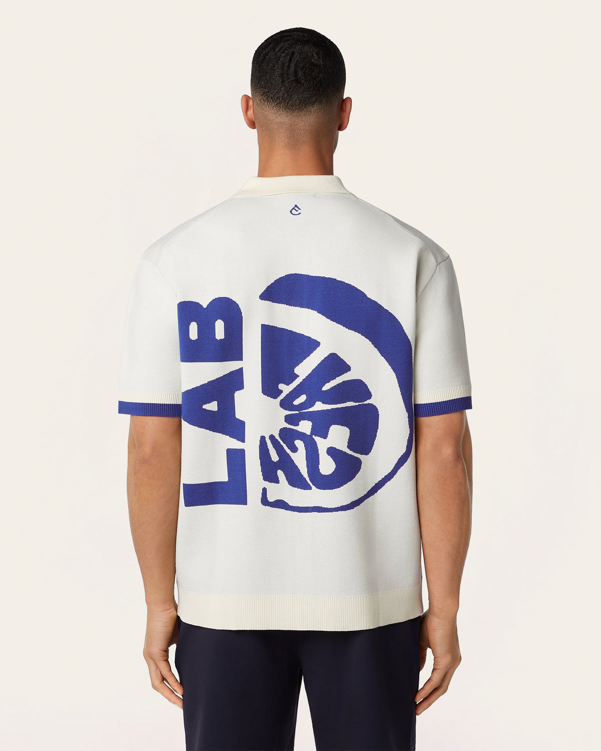 Jacquard Short Sleeve Shirt Off White / Cobalt Blue